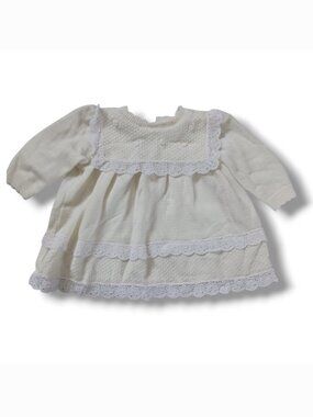 Vintage Baby Dress Sweater Knit Cream Winter White Ivory b.t. kids Size 6-9 mo.